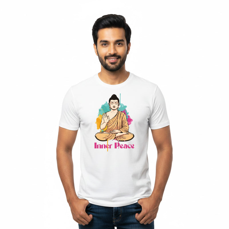 BestyPop Men’s Graphic Print Round Neck T-Shirt- Buddha (170 GSM single jersey)