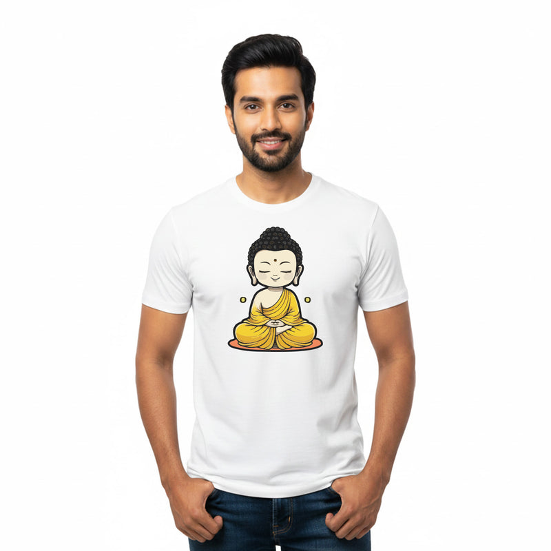 BestyPop Men’s Graphic Print Round Neck T-Shirt- Buddha (170 GSM single jersey)