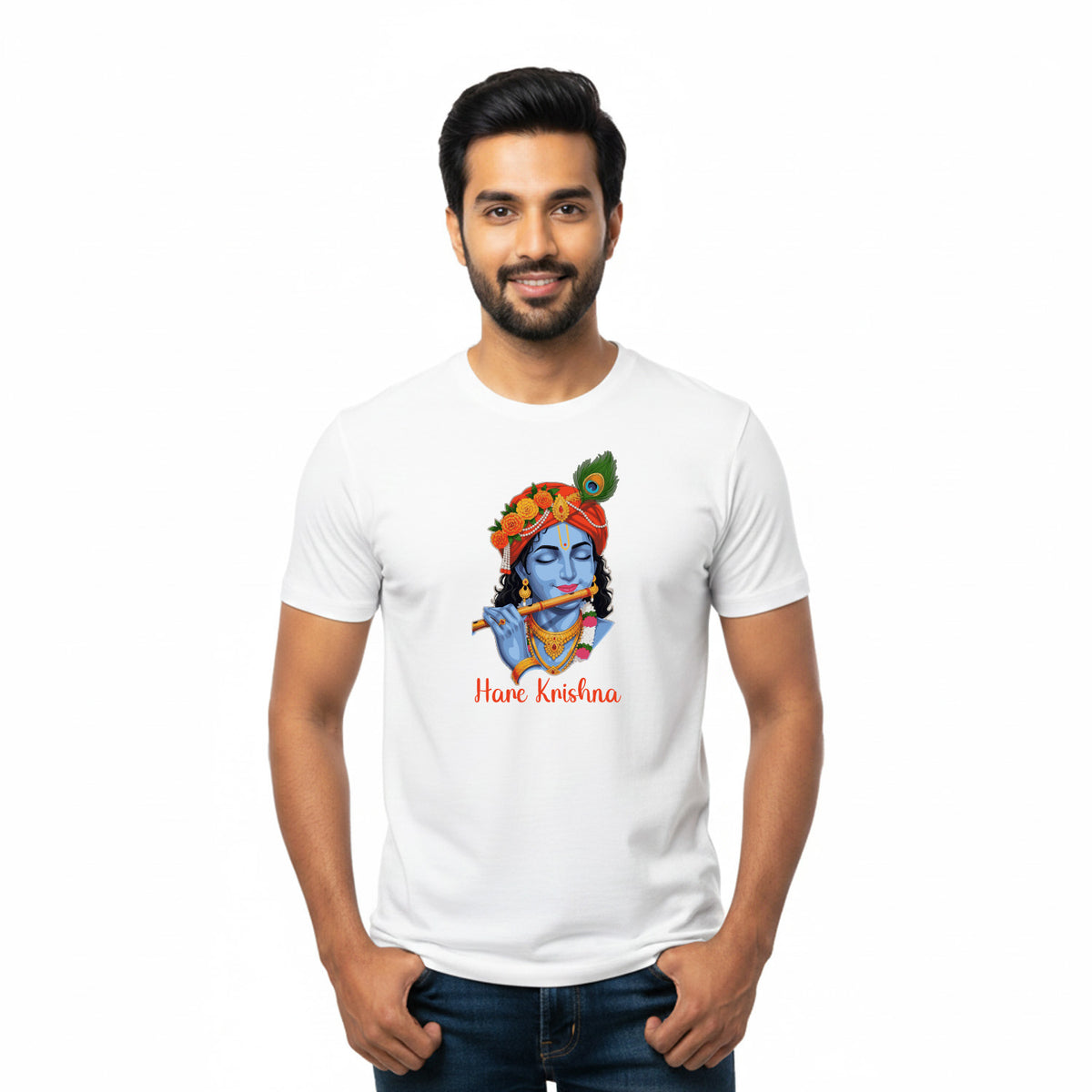 BestyPop Men’s Graphic Print Round Neck T-Shirt- Krishna (170 GSM single jersey)