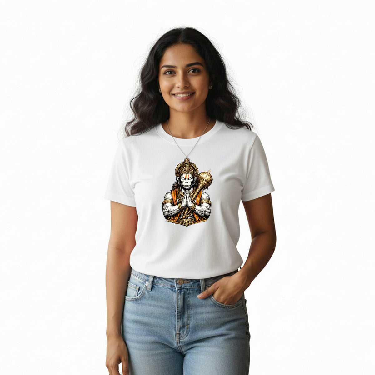 BestyPop Women’s Graphic Print Round Neck T-Shirt- Hanuman(170 GSM single jersey)