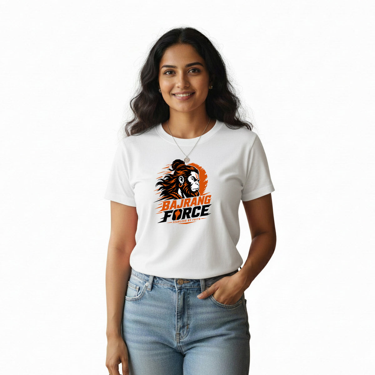 BestyPop Women’s Graphic Print Round Neck T-Shirt- Hanuman(170 GSM single jersey)