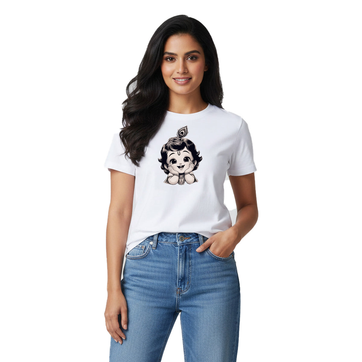 BestyPop Women’s Graphic Print Round Neck T-Shirt- Krishna (170 GSM single jersey)