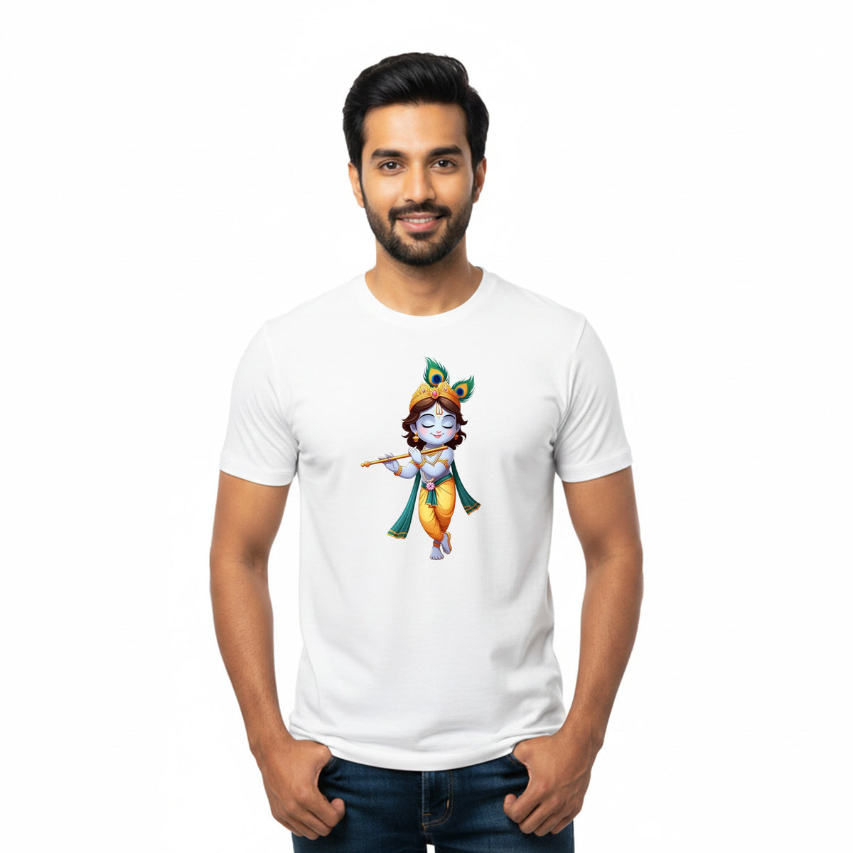 BestyPop Men’s Graphic Print Round Neck T-Shirt- Krishna (170 GSM single jersey)