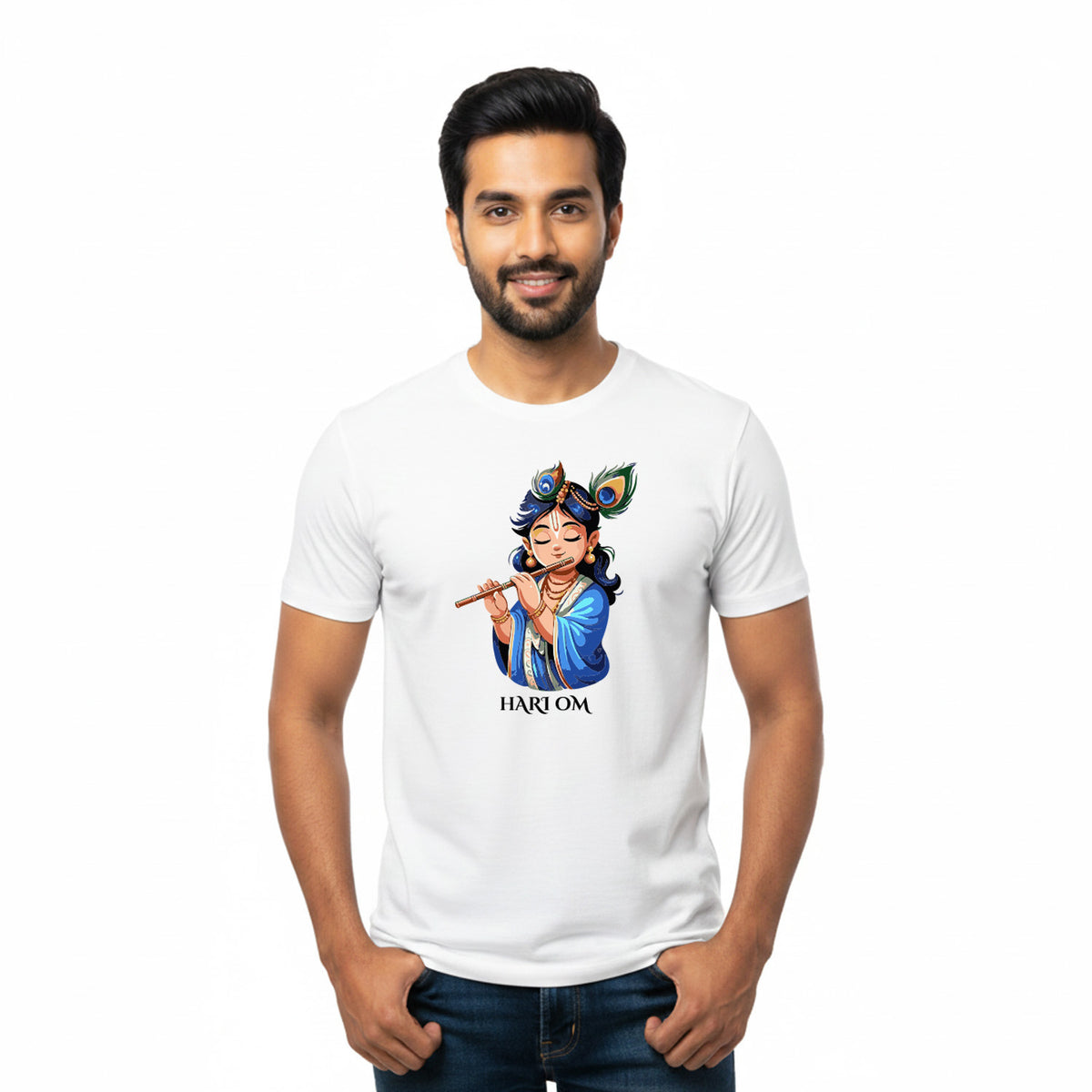 BestyPop Men’s Graphic Print Round Neck T-Shirt- Krishna (170 GSM single jersey)