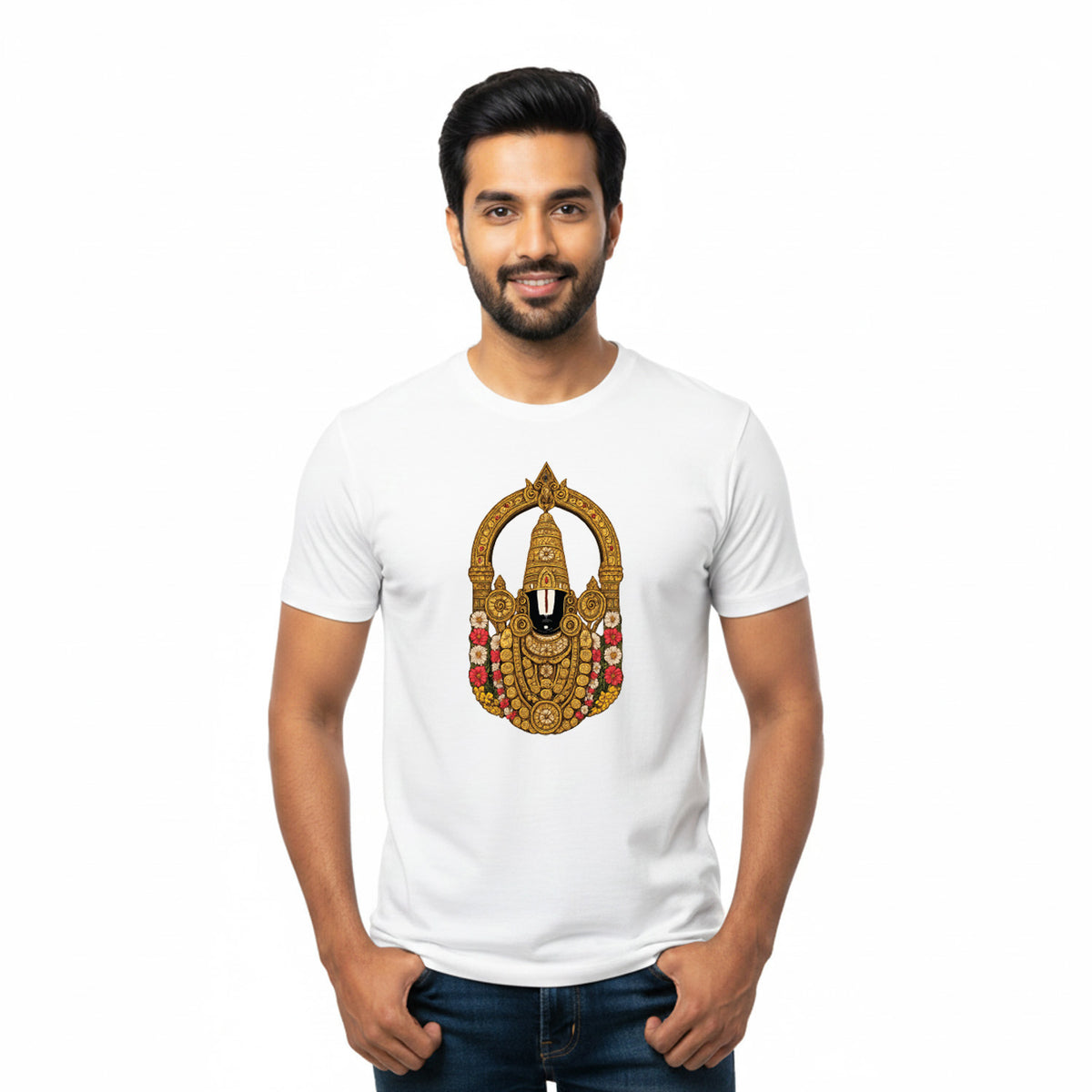 BestyPop Men’s Graphic Print Round Neck T-Shirt-Tirupathi Balaji (170 GSM single jersey)