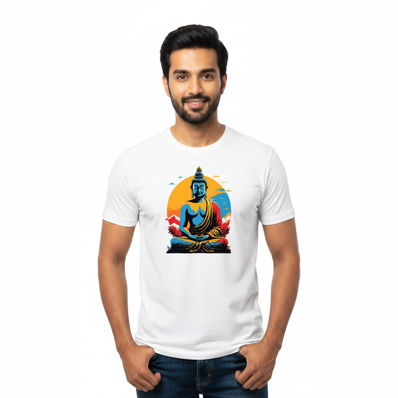 BestyPop Men’s Graphic Print Round Neck T-Shirt- Buddha (170 GSM single jersey)