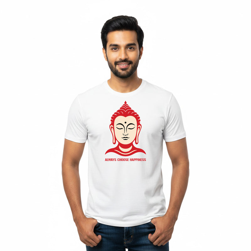 BestyPop Men’s Graphic Print Round Neck T-Shirt- Buddha (170 GSM single jersey)