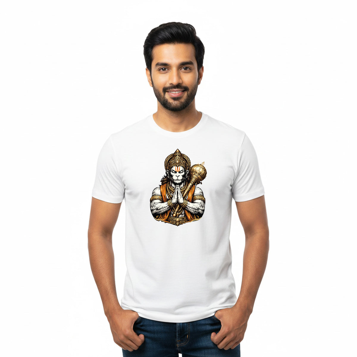 BestyPop Men’s Graphic Print Round Neck T-Shirt- Hanuman (170 GSM single jersey)