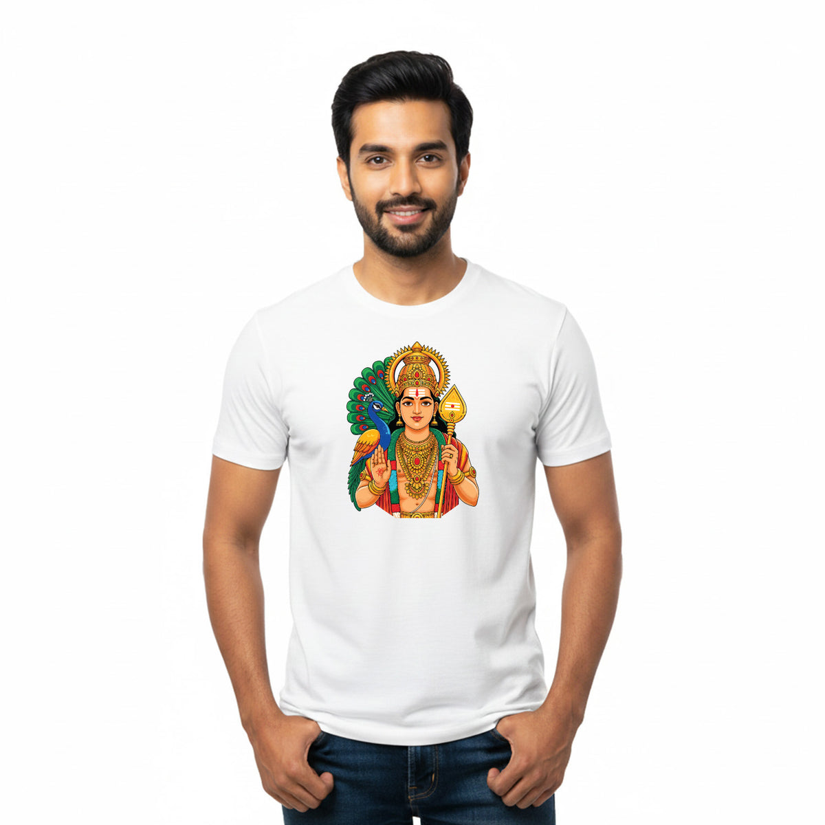BestyPop Men’s Graphic Print Round Neck T-Shirt- Murugan (170 GSM single jersey)