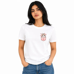 Cat Lover's Round Neck T-Shirts For Women - Meow - (170 GSM) single jersey