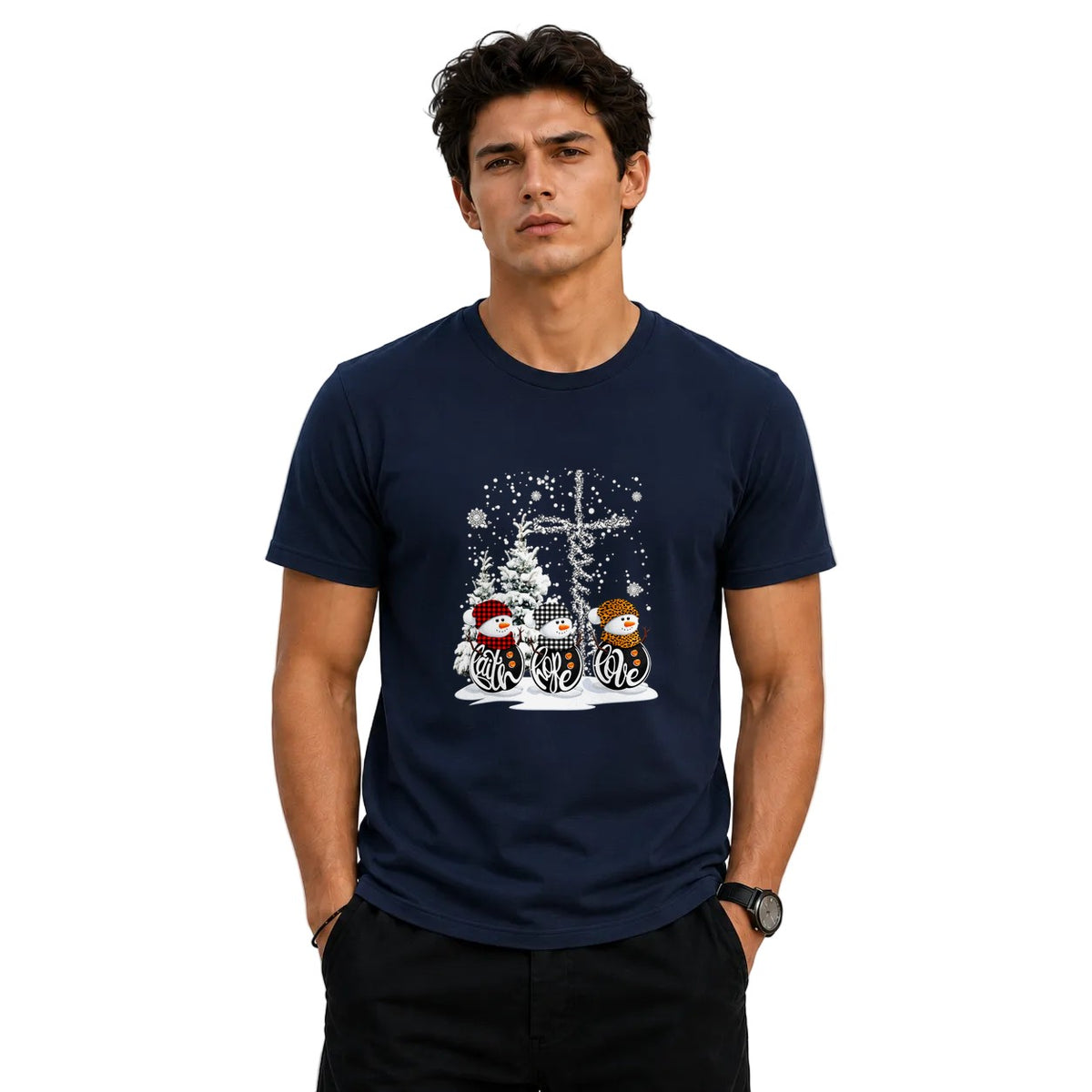 Faith Hope Love Snowmen – Navy