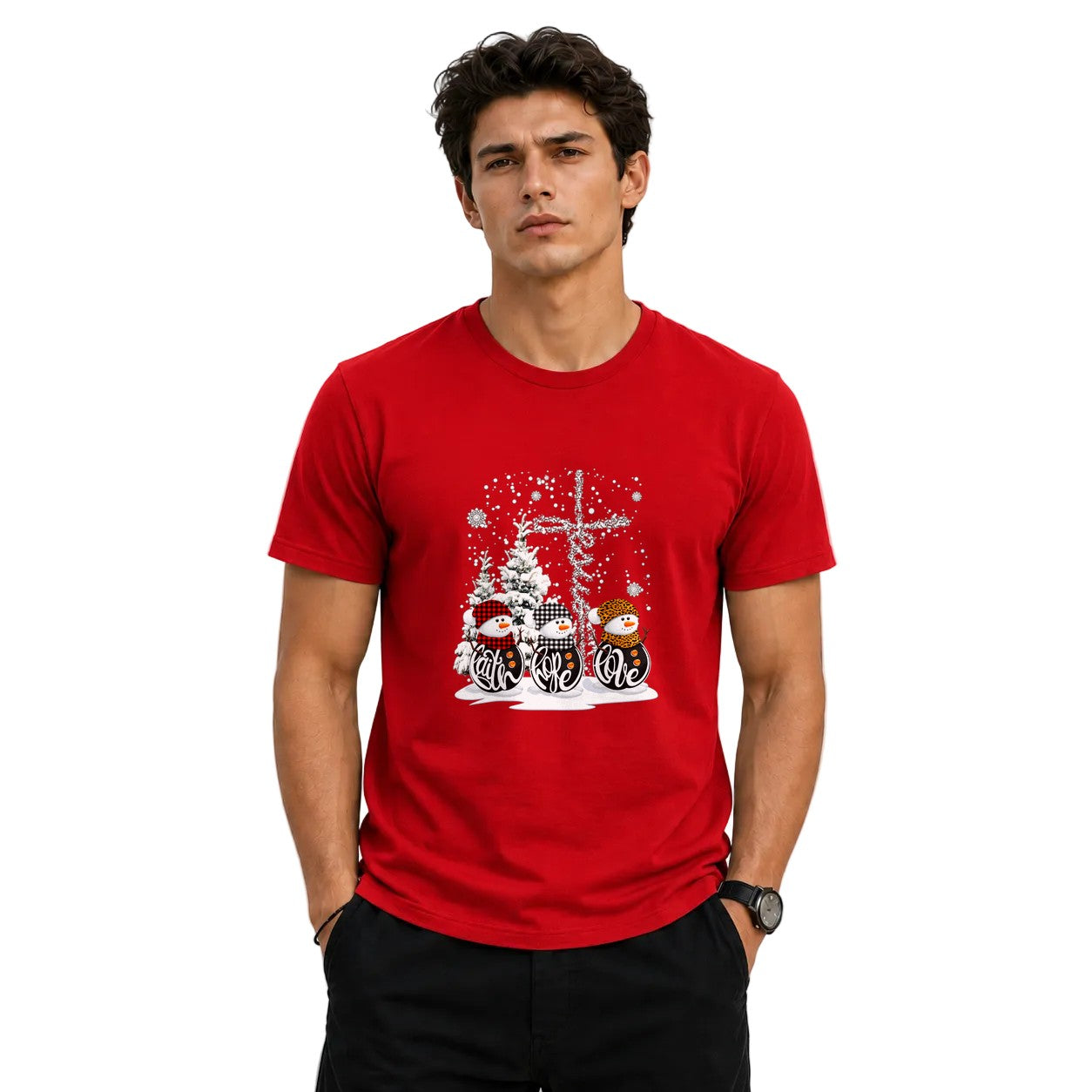 Faith Hope Love Snowmen – Red
