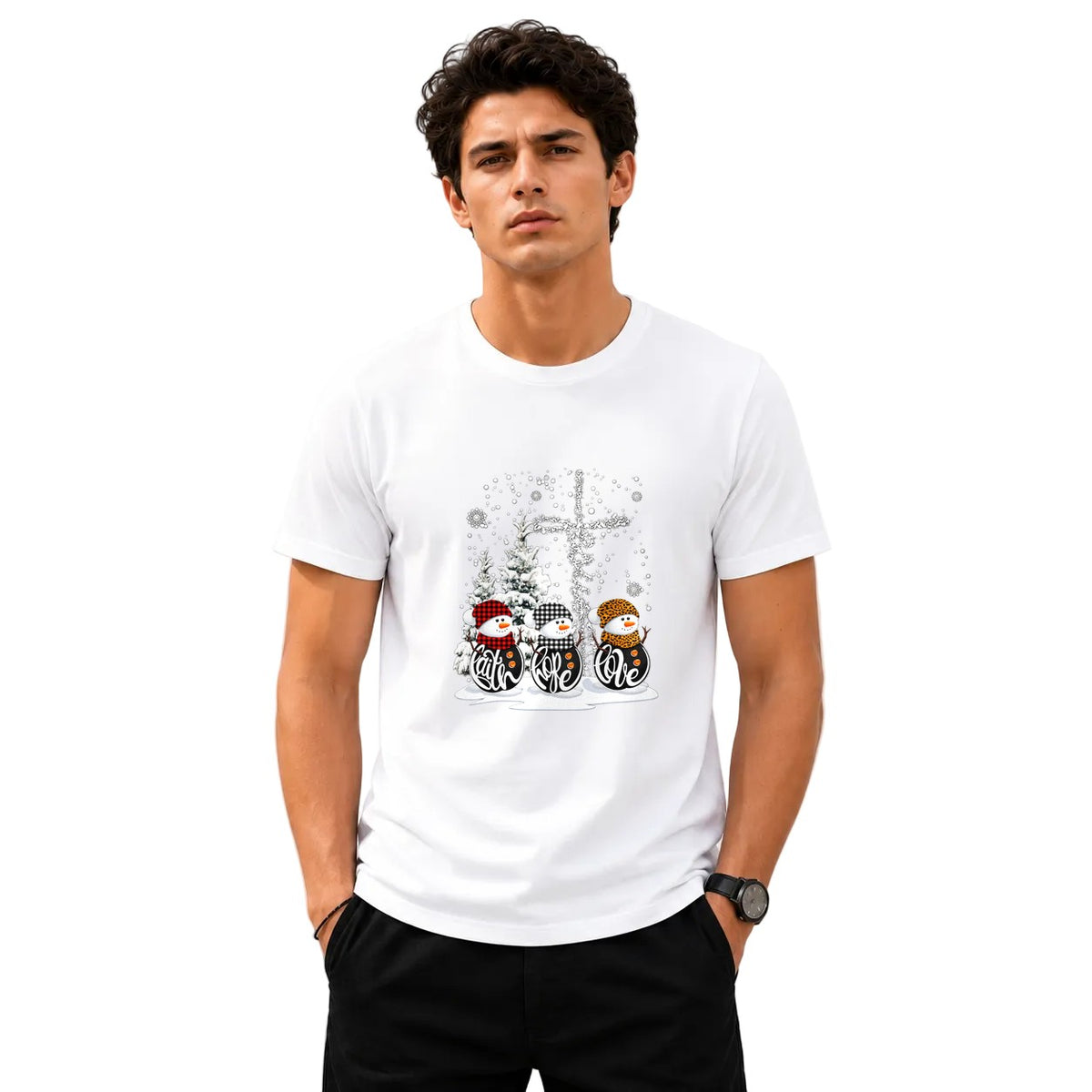 Faith Hope Love Snowmen – White