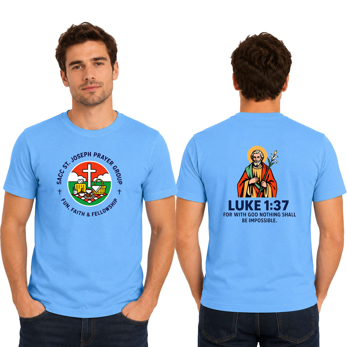 SACC St. Joseph Prayer Group Men crew neck – Luke 1:37 T-Shirt (170 GSM)