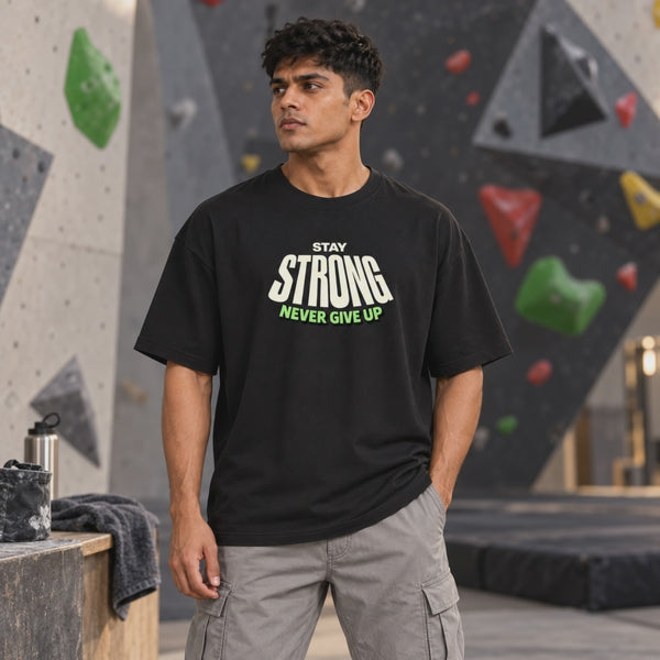Never Give Up oversized graphic tee — approved 6-second front and back model video