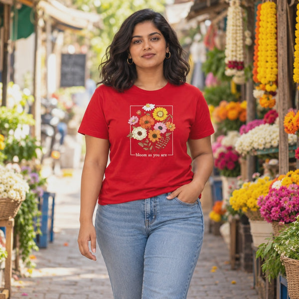 Bestypop Women's Crew Neck t-shirt - Bloom as you are (170 GSM single jersey) - 3-second front print video