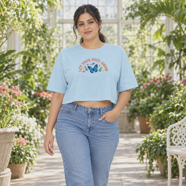 BestyPop Women’s Oversized Half Sleeve Crop Top - Flower Pocket (220 GSM Interlock Fabric) - 3-second front print video
