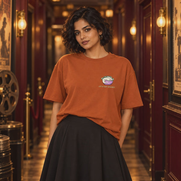 Spooky oversized graphic tee — approved 6-second front and back model video